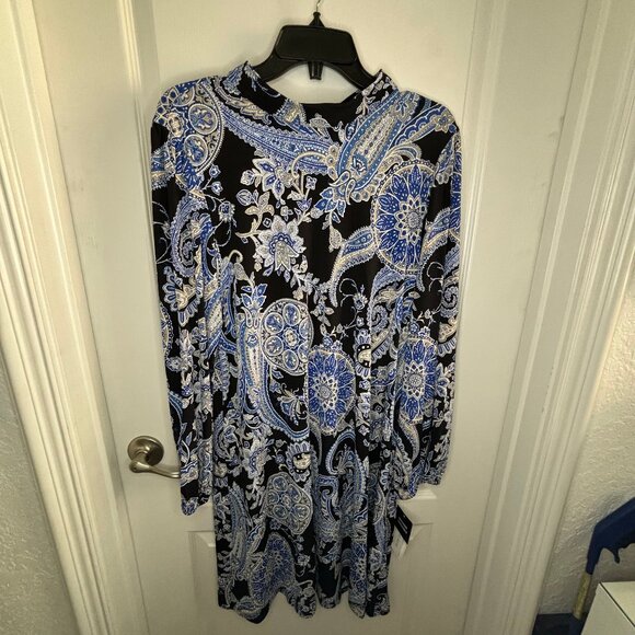 Robbie Bee Womens Long Sleeve Shift Dress Navy/Blush Floral Size 10 NEW - Picture 1 of 3